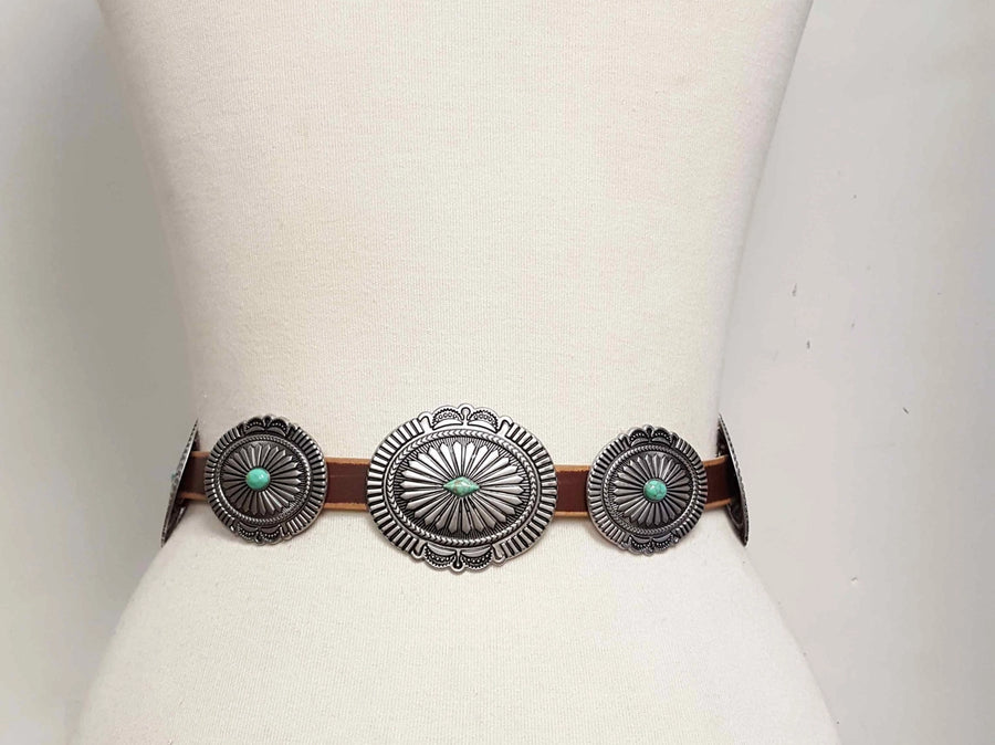 Pueblo Full Concho Distressed Leather Belt