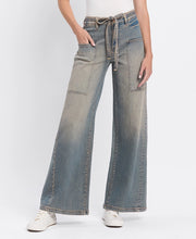 Flower-Child High Rise Elastic/Tie Baggy Wide Leg Jeans