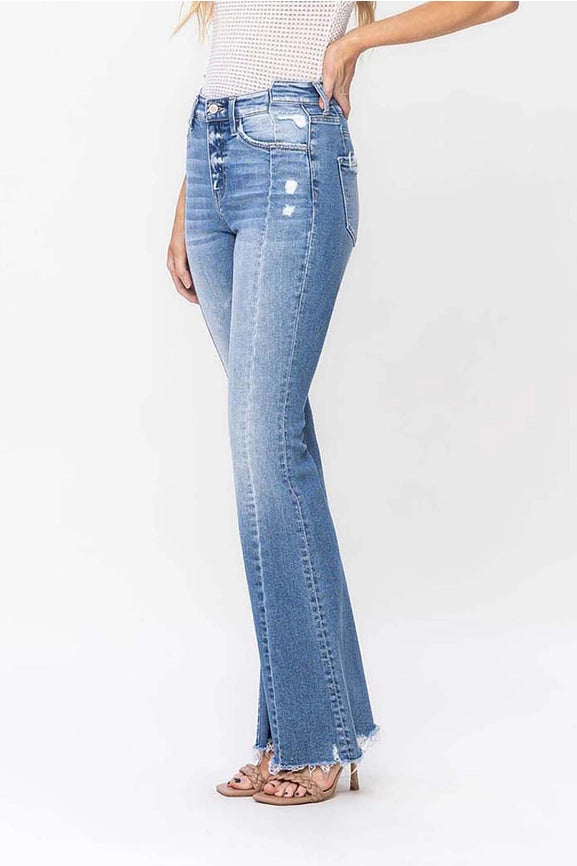 Groovy High Rise Panel Flare with Uneven Waist Jeans