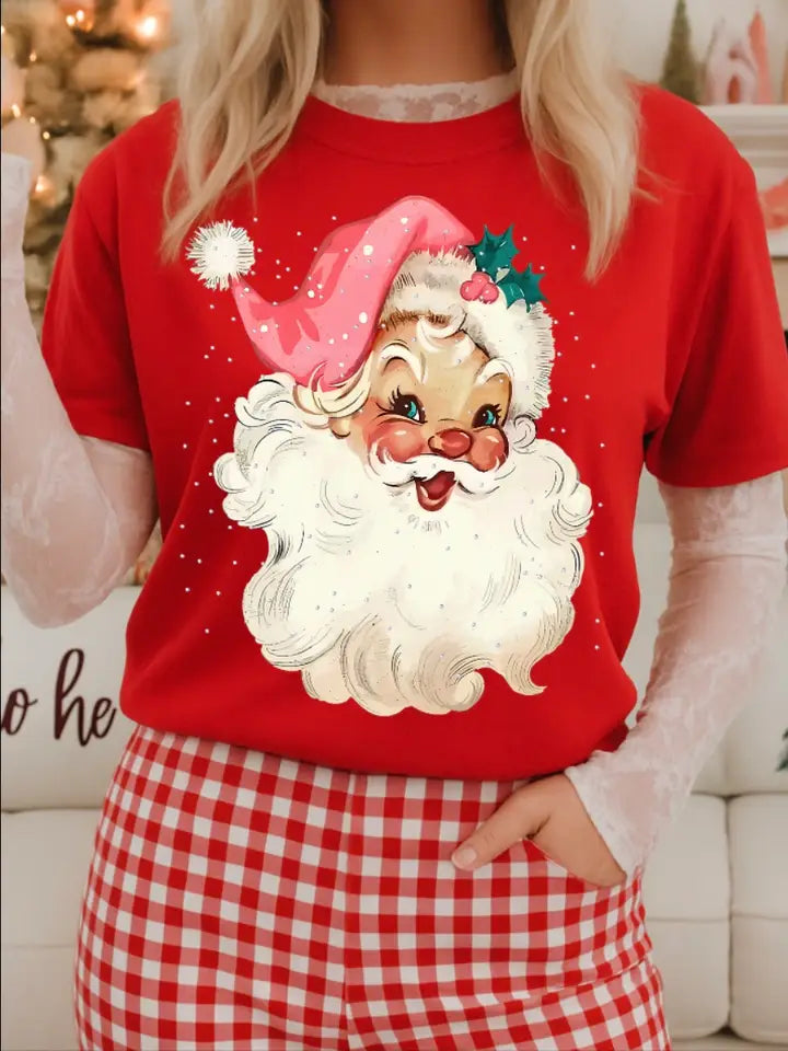 Jolly Old St. Nick Retro Santa Graphic Tee.