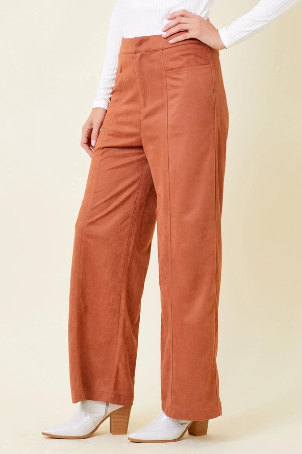 Genevieve High Rise Straight Leg Suede Pant