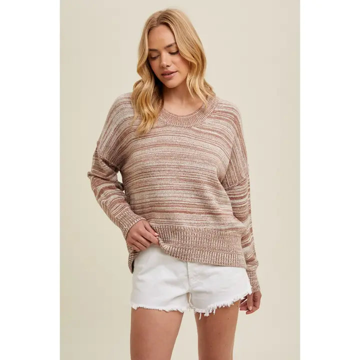 Landrie Melange Stripe Scoop Neck Sweater