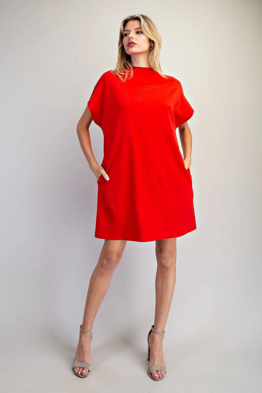 Bria Solid Color Mock Neck Knit Mini Dress