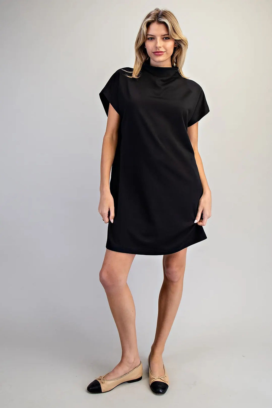 Bria Solid Color Mock Neck Knit Mini Dress