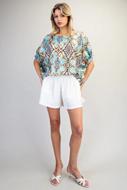 Oaxaca Drop Elastic Sleeve Ikat Print Top