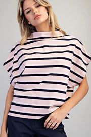 Bria Stripes Mock Neck Short Sleeve Top