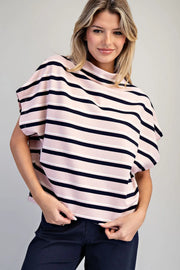 Bria Stripes Mock Neck Short Sleeve Top
