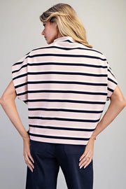 Bria Stripes Mock Neck Short Sleeve Top
