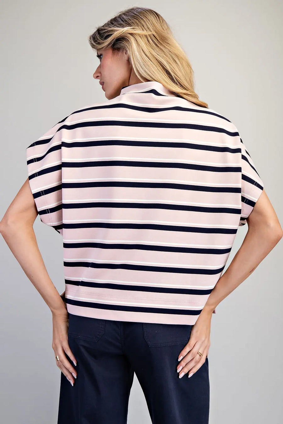 Bria Stripes Mock Neck Short Sleeve Top