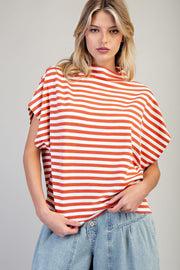 Bria Stripes Mock Neck Short Sleeve Top