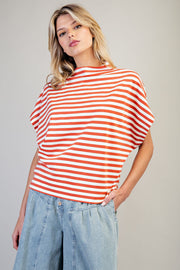 Bria Stripes Mock Neck Short Sleeve Top