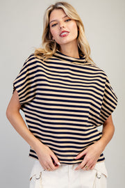 Bria Stripes Mock Neck Short Sleeve Top