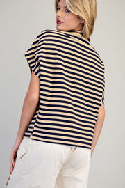 Bria Stripes Mock Neck Short Sleeve Top