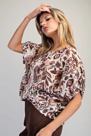 Desert Gardens Drop Elastic Sleeve Boho Floral Top