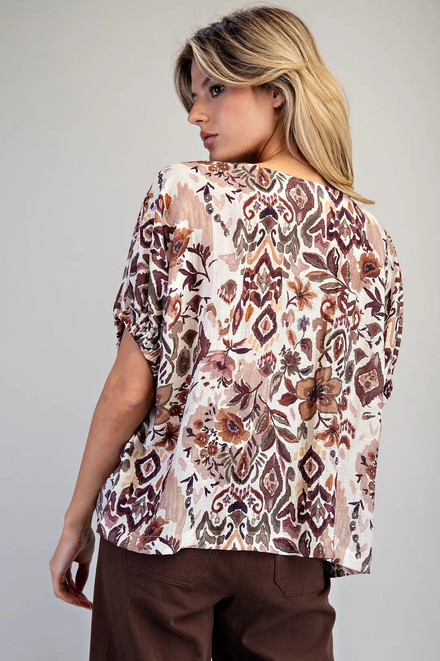 Desert Gardens Drop Elastic Sleeve Boho Floral Top
