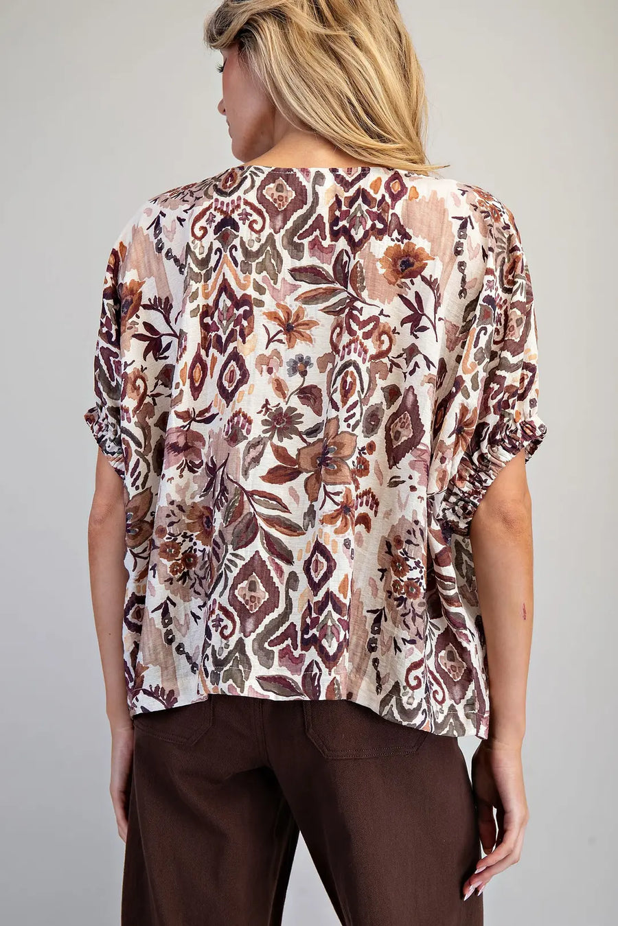 Desert Gardens Drop Elastic Sleeve Boho Floral Top