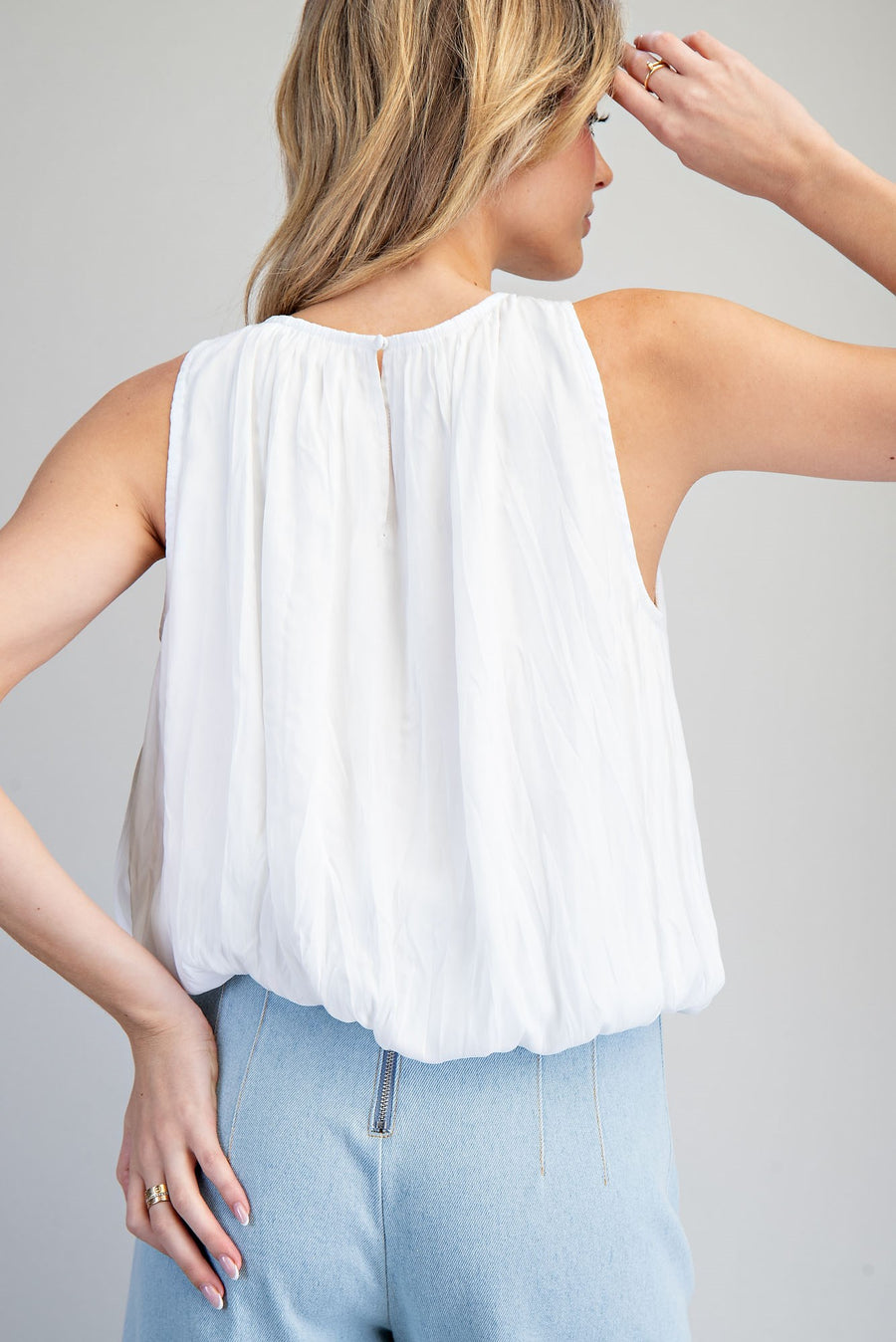 Camryn Sleeveless Gathered Bubble Blouse