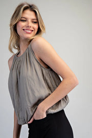 Camryn Sleeveless Gathered Bubble Blouse