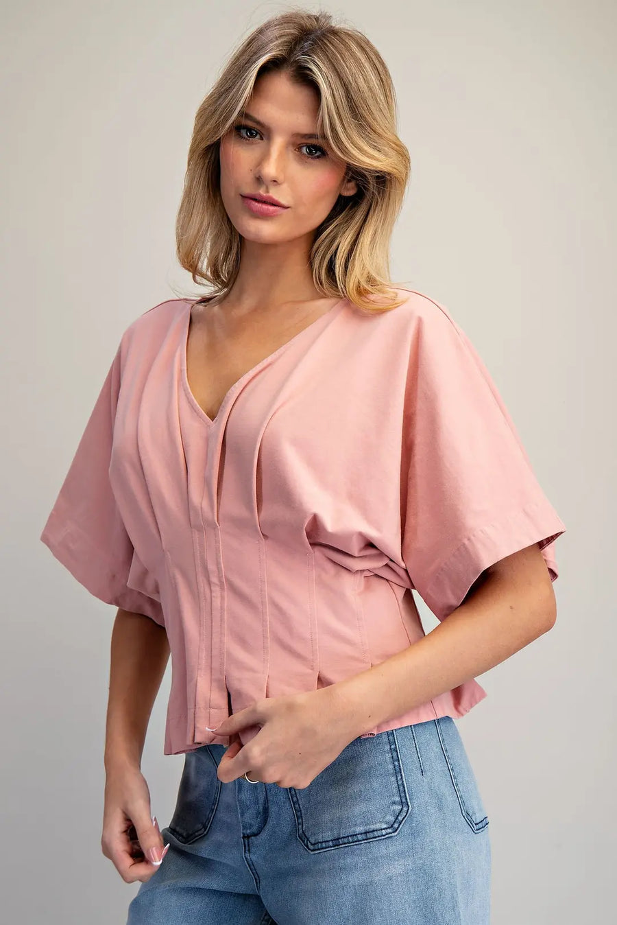 Aden Mineral Washed V-Neck Pleated Top