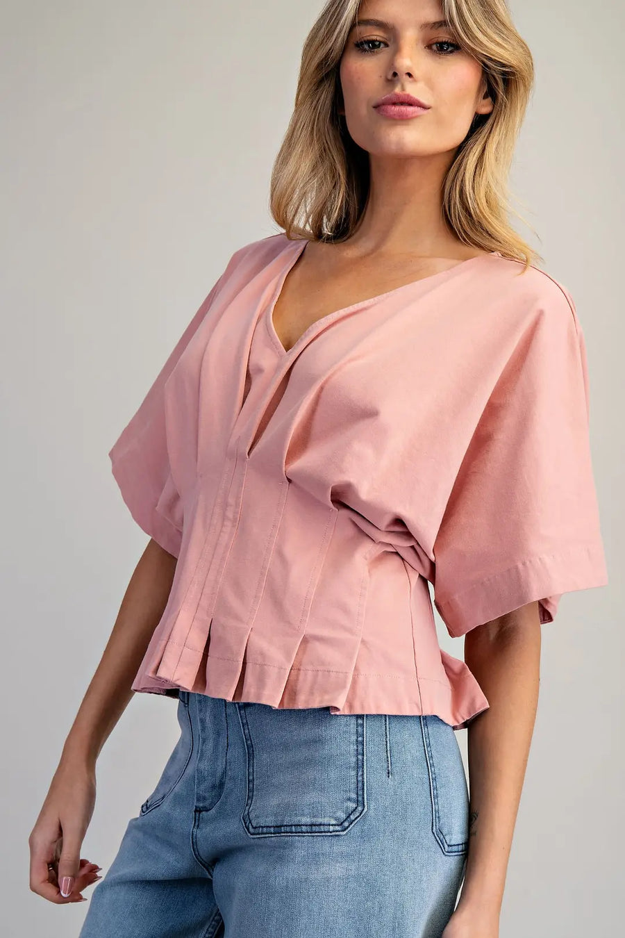 Aden Mineral Washed V-Neck Pleated Top