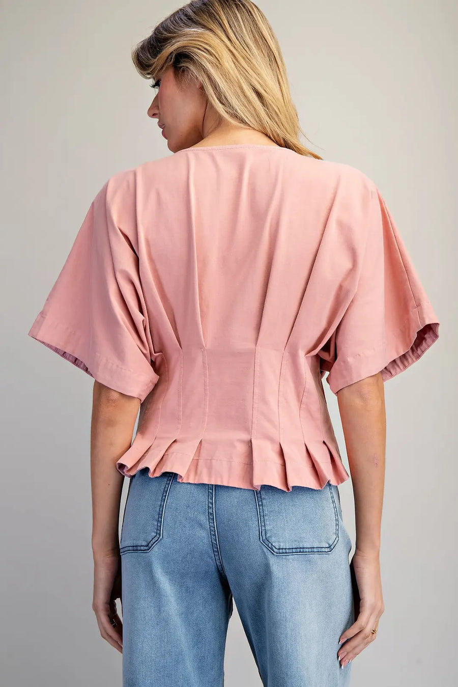 Aden Mineral Washed V-Neck Pleated Top