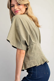 Aden Mineral Washed V-Neck Pleated Top