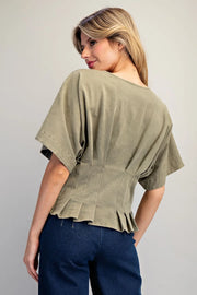 Aden Mineral Washed V-Neck Pleated Top