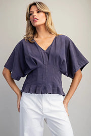 Aden Mineral Washed V-Neck Pleated Top
