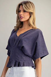 Aden Mineral Washed V-Neck Pleated Top