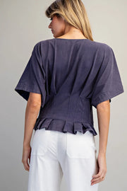 Aden Mineral Washed V-Neck Pleated Top