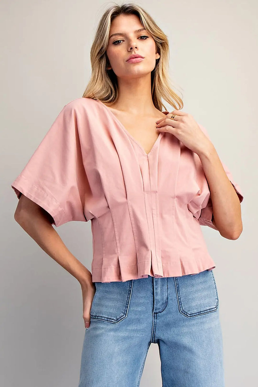 Aden Mineral Washed V-Neck Pleated Top
