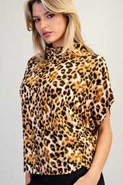 Lyin' Leopard Print Mock Neck Knit Top