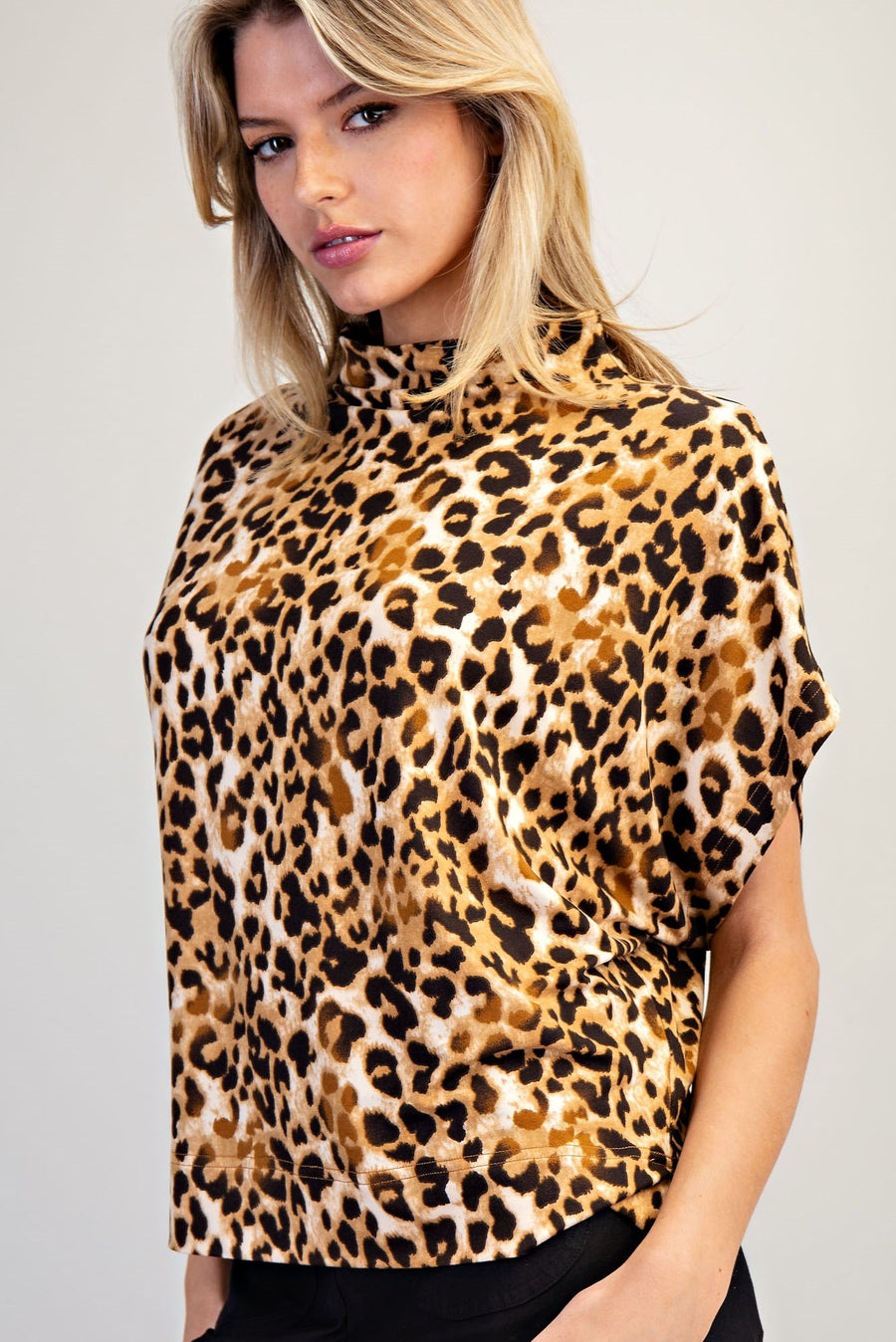 Lyin' Leopard Print Mock Neck Knit Top