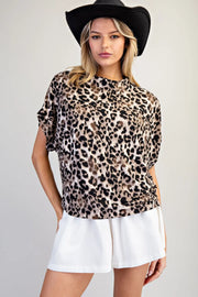 Lyin' Leopard Print Mock Neck Knit Top