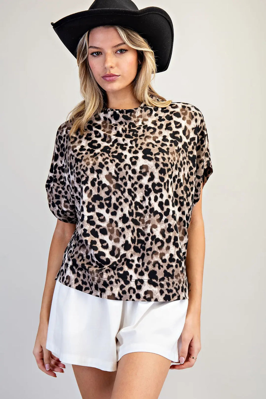 Lyin' Leopard Print Mock Neck Knit Top