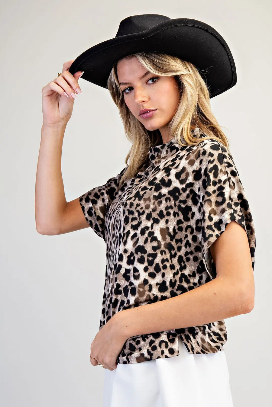 Lyin' Leopard Print Mock Neck Knit Top