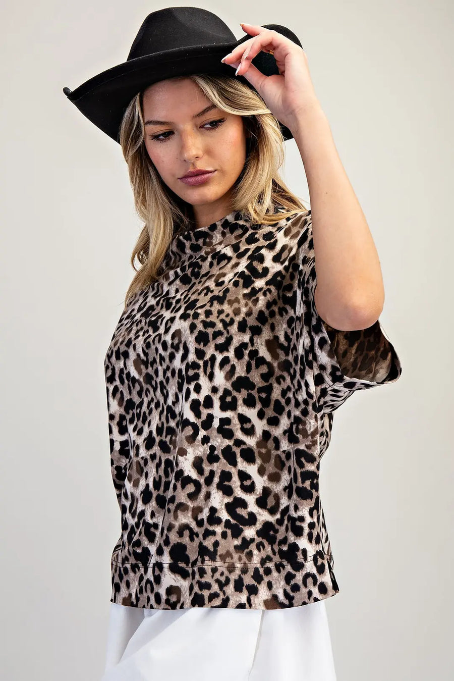 Lyin' Leopard Print Mock Neck Knit Top