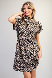 Lyin' Leopard Print Mock Neck Knit Mini Dress