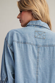 Tamara Ruffle Hem Button Front Denim Top