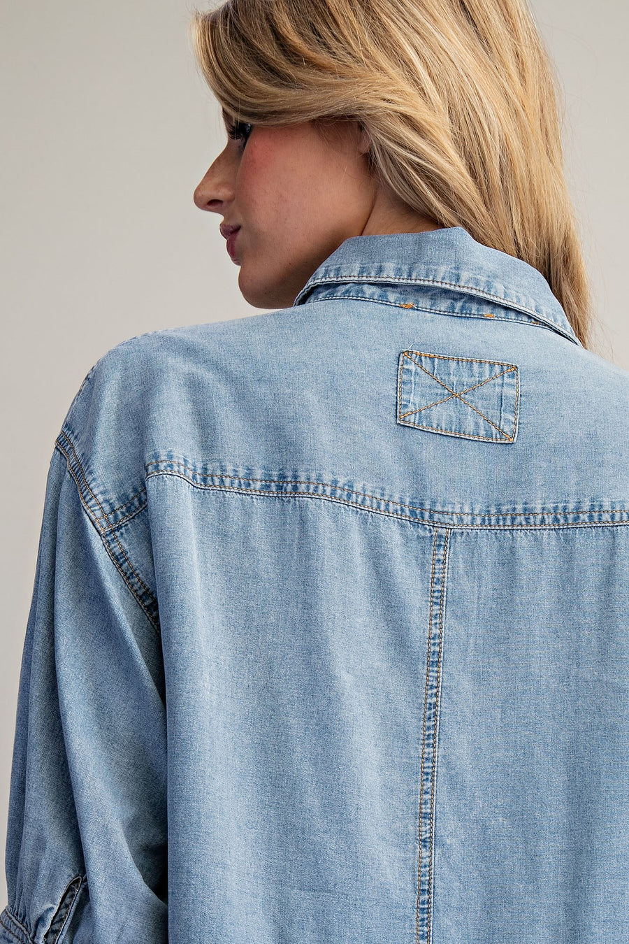 Tamara Ruffle Hem Button Front Denim Top