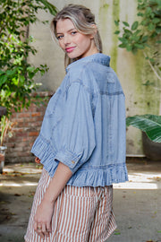 Tamara Ruffle Hem Button Front Denim Top