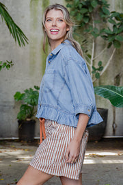Tamara Ruffle Hem Button Front Denim Top