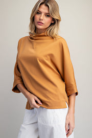 Brianna Solid Color Mock Neck Knit Top