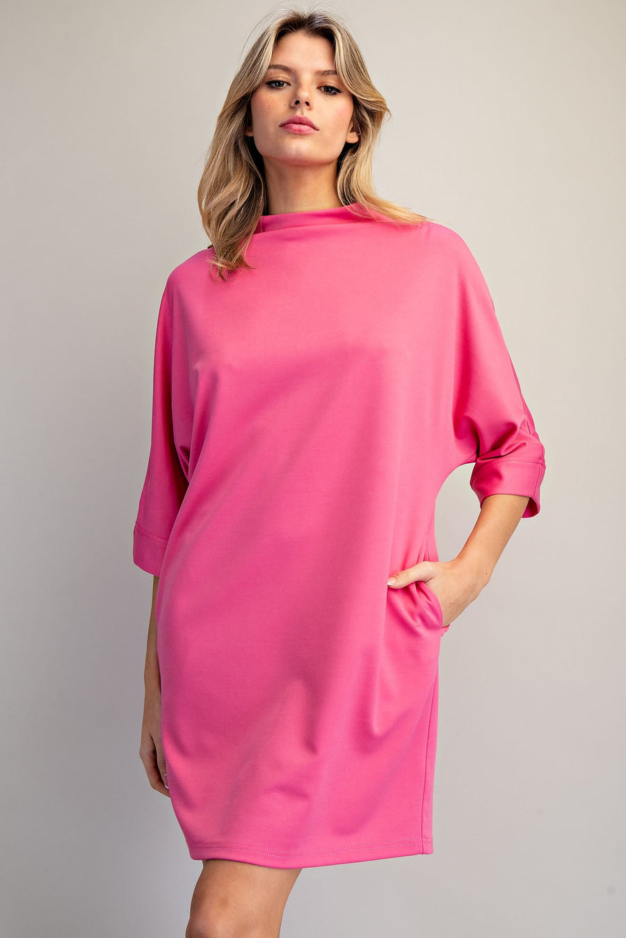 Brianna Solid Color Mock Neck Knit Mini Dress