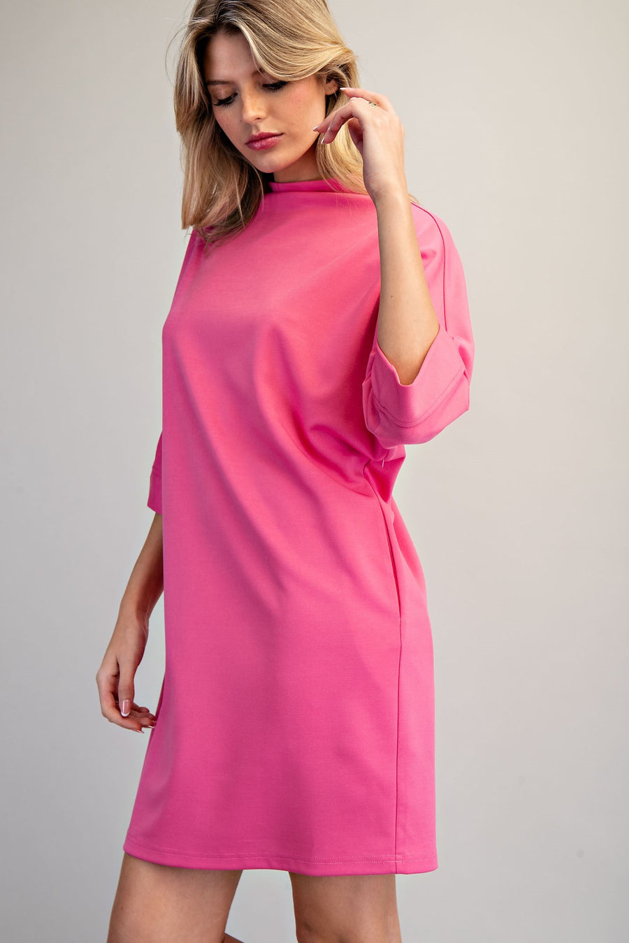 Brianna Solid Color Mock Neck Knit Mini Dress