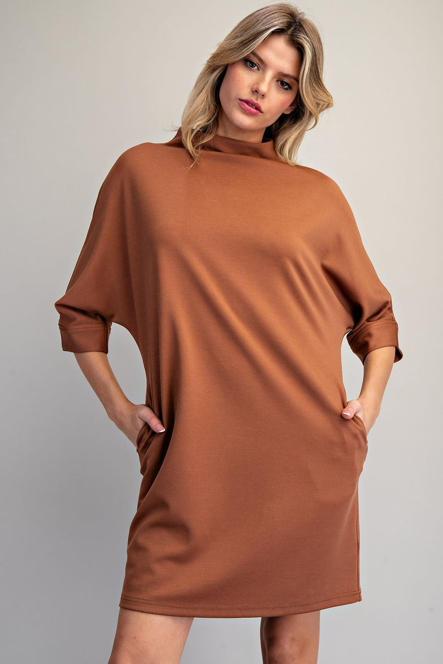 Brianna Solid Color Mock Neck Knit Mini Dress