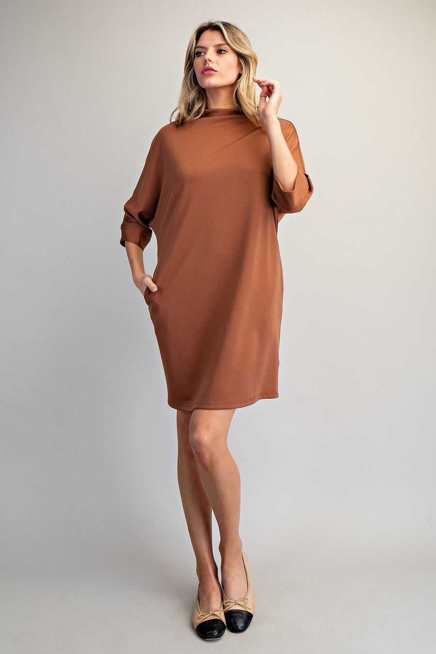 Brianna Solid Color Mock Neck Knit Mini Dress