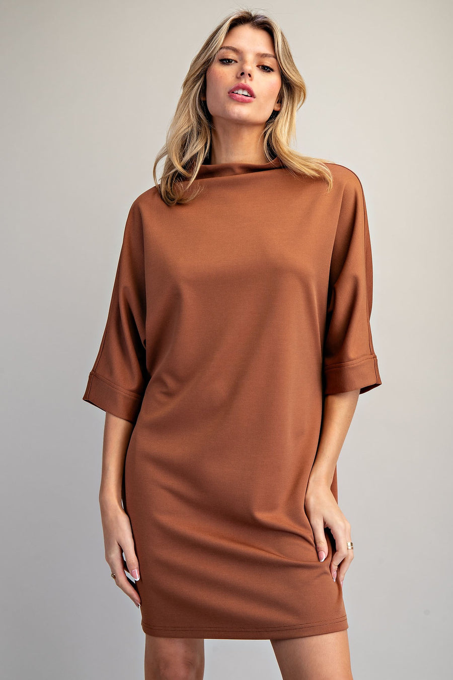 Brianna Solid Color Mock Neck Knit Mini Dress