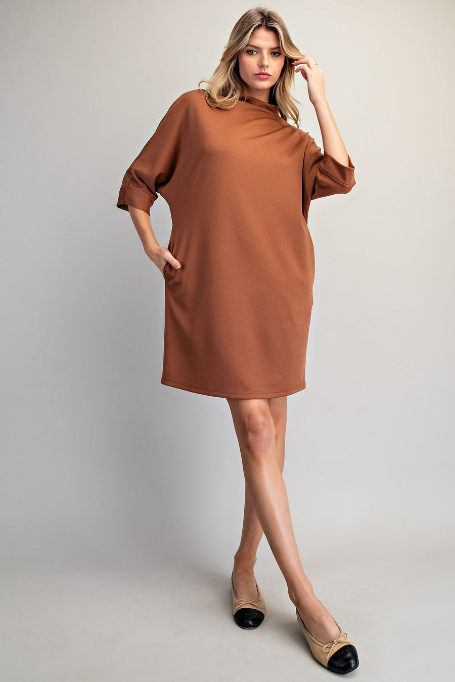 Brianna Solid Color Mock Neck Knit Mini Dress