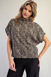 Varali Leopard Print Mock Neck Dolman Sleeve Top